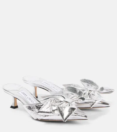JIMMY CHOO STAZ 50 METALLIC LEATHER MULES