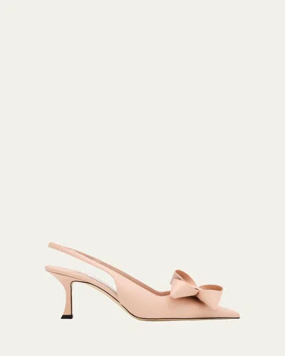 JIMMY CHOO STAZ LEATHER BOW SLINGBACK PUMPS