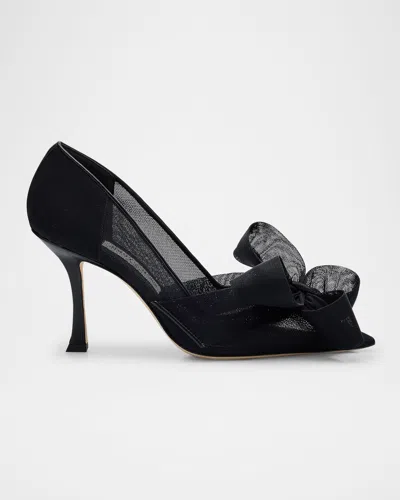 Jimmy Choo Staz Nylon Mesh Bow Pumps In Black