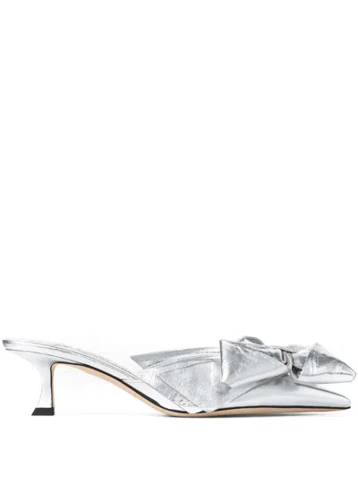 Jimmy Choo Staz Silver Shoe Tac Bow Destal 5cm In Silverslvr
