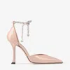 Jimmy Choo 'stevie' Pink Pumps With Rhinestoned Ankle Strap And High Heel