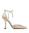 Jimmy Choo Stevie 100 Crystal-embellished Metallic Pumps In Gold
