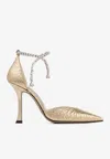 Jimmy Choo Stevie 100 Crystal-embellished Metallic Pumps In Gold