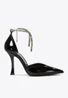 Jimmy Choo Stevie 100 Crystal-embellished Pumps In Patent Leather In Black