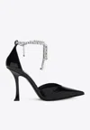 Jimmy Choo Stevie 100 Crystal-embellished Pumps In Patent Leather In Black