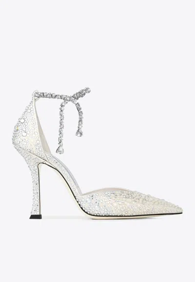 JIMMY CHOO STEVIE 100 CRYSTAL SATIN PUMPS