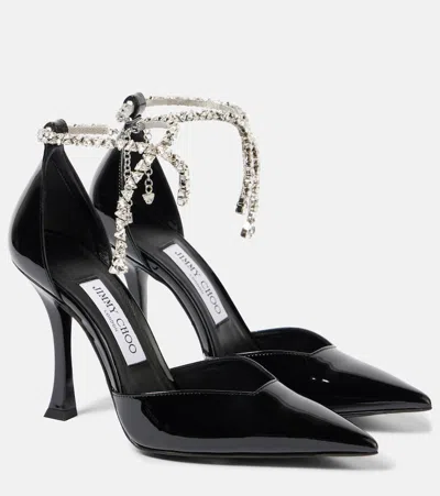 JIMMY CHOO STEVIE 100 EMBELLISHED PATENT LEATHER PUMPS
