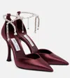 Jimmy Choo Stevie 100 Embellished Satin Pumps In Burgundy