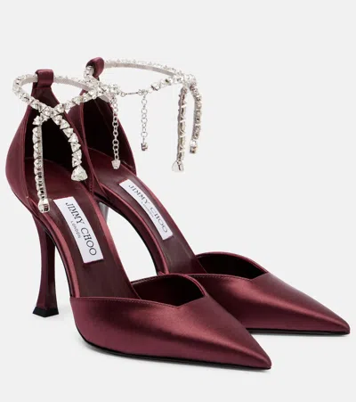 Jimmy Choo Stevie 100 Embellished Satin Pumps In Burgundy