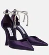 Jimmy Choo Stevie 100 Embellished Satin Pumps In Purple