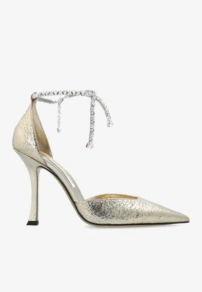 Jimmy Choo Stevie 100 Leather Pumps In Gold