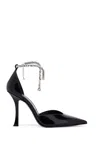 Jimmy Choo 'stevie' Black Pumps With Crystal Embellished Strap And High Sculpted Heel In Black (black)