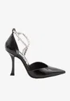 Jimmy Choo Stevie 100 Crystal-embellished Pumps In Patent Leather In Black