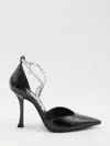 Jimmy Choo Stevie 100 Crystal-embellished Pumps In Patent Leather In Black