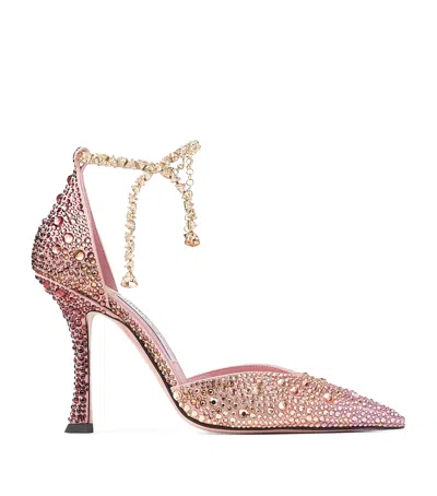 Jimmy Choo Stevie 100 Satin Embellished Pumps In Pink