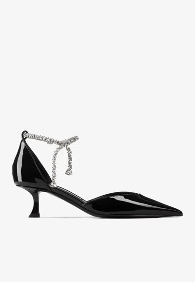JIMMY CHOO STEVIE 50 CRYSTAL-EMBELLISHED PUMPS IN PATENT LEATHER