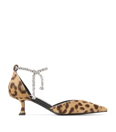 JIMMY CHOO STEVIE 50 LEATHER LEOPARD PRINT PUMPS