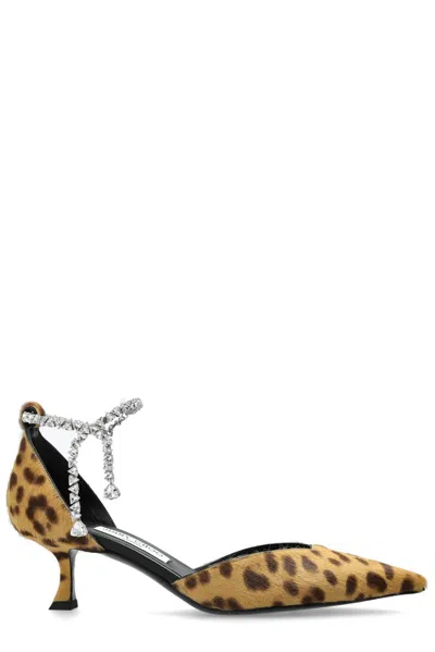 JIMMY CHOO STEVIE 50 LEOPARD PRINT PONY PUMPS
