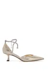 Jimmy Choo Metallic Crinkled Leather Pointed Toe Pumps With Crystal Ankle Strap In Gold