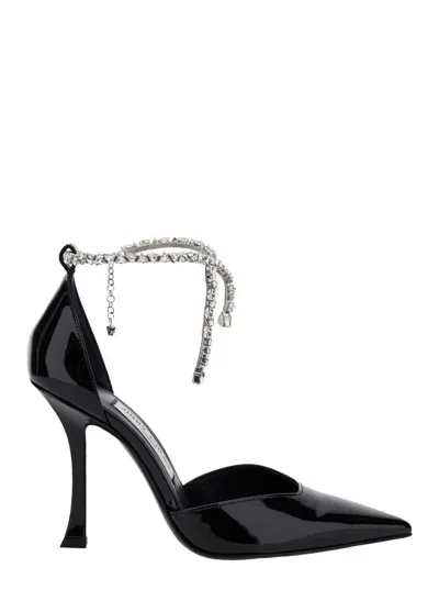 JIMMY CHOO 'STEVIE' BLACK PUMPS WITH CRYSTAL EMBELLISHED STRAP AND HIGH SCULPTED HEEL