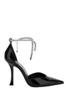 Jimmy Choo 'stevie' Black Pumps With Crystal Embellished Strap And High Sculpted Heel In Leather And Crystals W