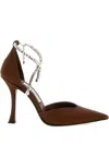 Jimmy Choo Stevie Pumps Ankle Strap Embellished Satin Pointed In Brown