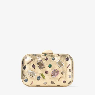 Jimmy Choo Cloud Gold And Multi Textured Metal And Crystal Clutch Bag With Cube Clasp In Neutral