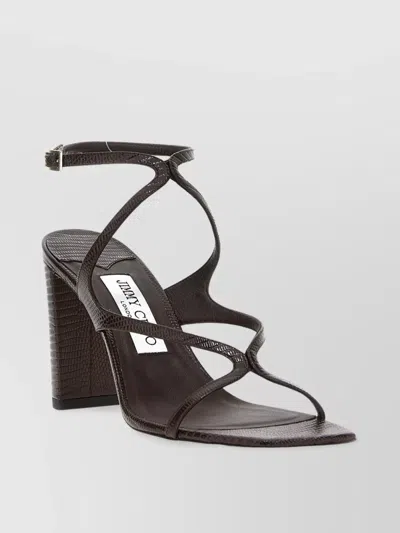 Jimmy Choo Strappy Block Heel Sandals With Textured Finish In Black