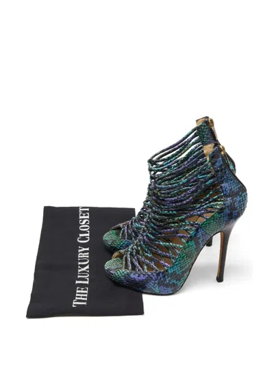 Pre-owned Jimmy Choo Strappy Snakeskin-effect Sandals In Green