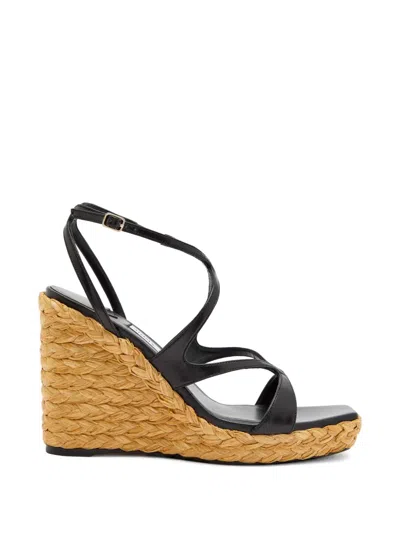 Jimmy Choo Strappy Woven-wedge Espadrilles In Black