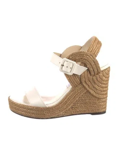 Pre-owned Jimmy Choo Straw Braided Accents Espadrilles In White