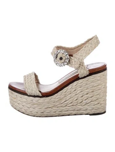 Pre-owned Jimmy Choo Straw Crystal Embellishments Espadrilles In Neutral