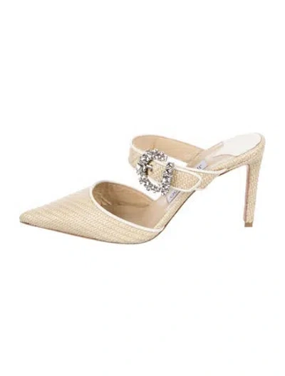 Pre-owned Jimmy Choo Straw Crystal Embellishments Mules In Neutrals