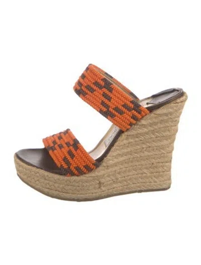 Pre-owned Jimmy Choo Straw Patterned Espadrilles In Orange