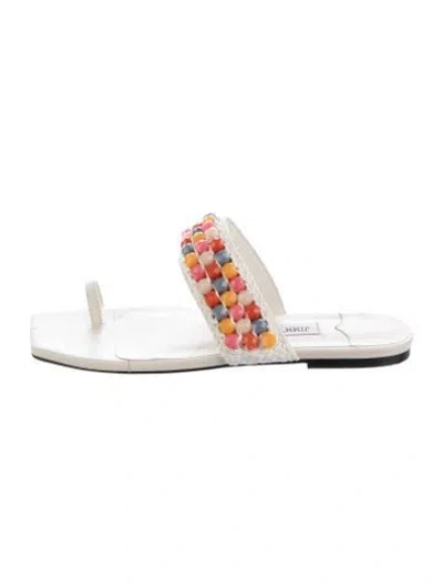 Pre-owned Jimmy Choo Straw Patterned Slides In White