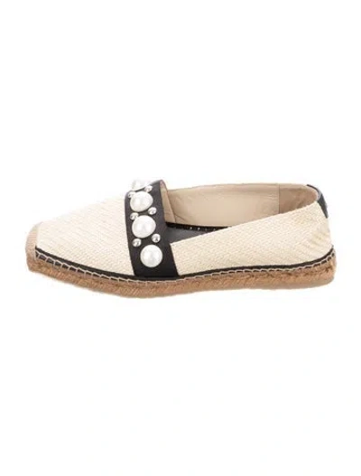 Pre-owned Jimmy Choo Straw Studded Accents Espadrilles In Neutral