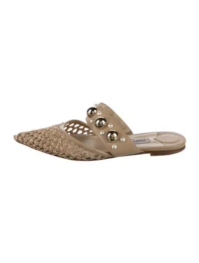 Pre-owned Jimmy Choo Straw Studded Accents Mules In Neutral