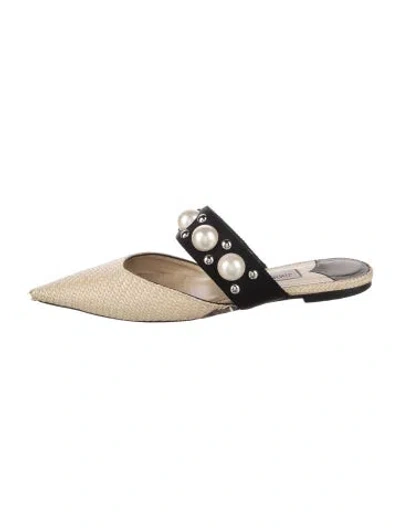 Pre-owned Jimmy Choo Straw Studded Accents Mules In Neutrals
