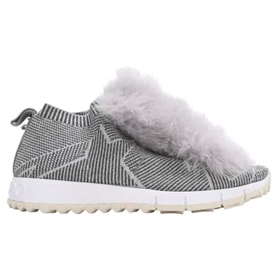 Jimmy Choo Stretch Fur Embellished Low Top Sneakers In Grey Polyamide In Gray