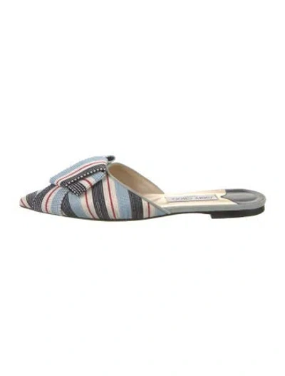 Pre-owned Jimmy Choo Striped Bow Accents Mules In Blue