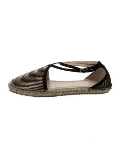 Pre-owned Jimmy Choo Striped Glitter Accents Espadrilles In Black