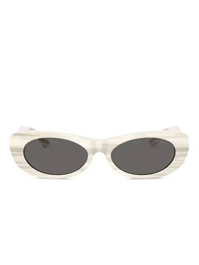 Jimmy Choo Striped Logo-embellished Sunglasses In White