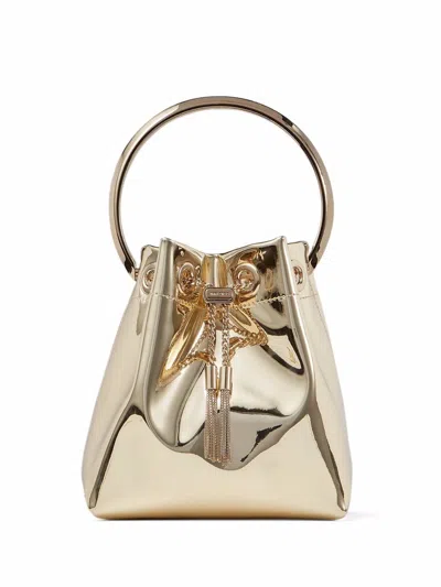 Jimmy Choo Structured Metallic Finish Shoulder Bag With Circular Handle In Gold