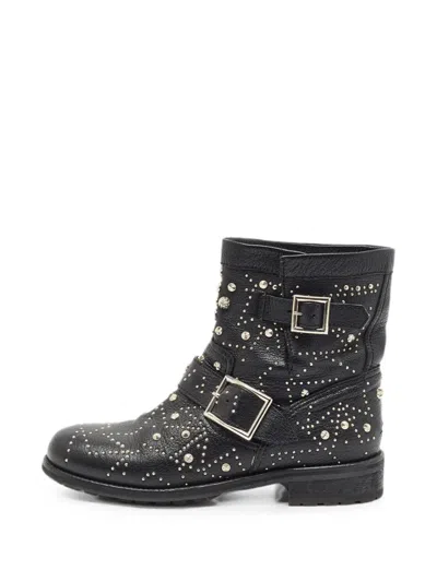 Pre-owned Jimmy Choo Studded Biker Boots In Black