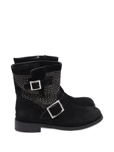 Pre-owned Jimmy Choo Studded Buckle Ankle Boots In Black