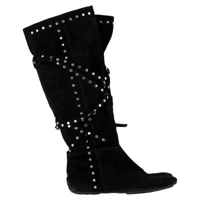 Jimmy Choo Studded Knee Boots In Black Suede