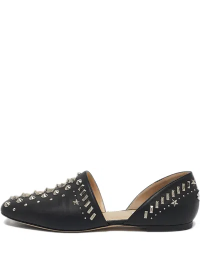 Pre-owned Jimmy Choo Studded Leather Ballet Flats In Black