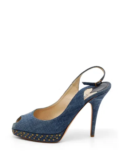 Pre-owned Jimmy Choo Studded Peep-toe Heeled Sandals In Blue