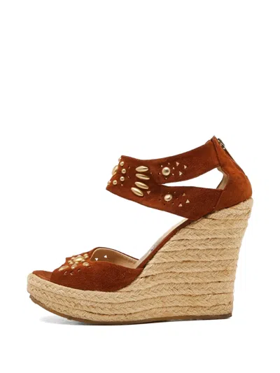 Pre-owned Jimmy Choo Studded Wedge Sandals In Brown
