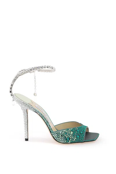 JIMMY CHOO STUNNING ANKLE STRAP SANDALS FOR WOMEN WITH HANDCRAFTED CRYSTALS IN MIXED SHADES